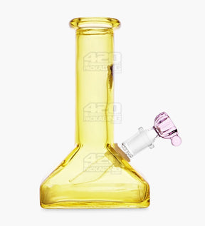 Straight Neck Decal Glass Beaker Water Pipe w/ Square Base | 7in Tall - 14mm Bowl - Assorted - 7