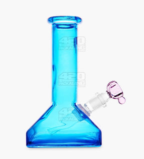 Straight Neck Decal Glass Beaker Water Pipe w/ Square Base | 7in Tall - 14mm Bowl - Assorted - 8
