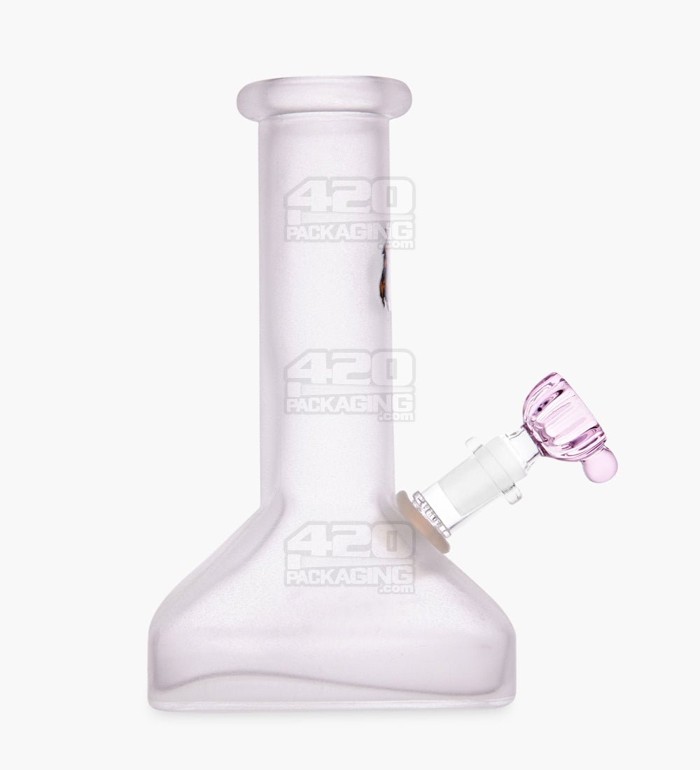 Straight Neck Decal Glass Beaker Water Pipe w/ Square Base | 7in Tall - 14mm Bowl - Assorted - 9