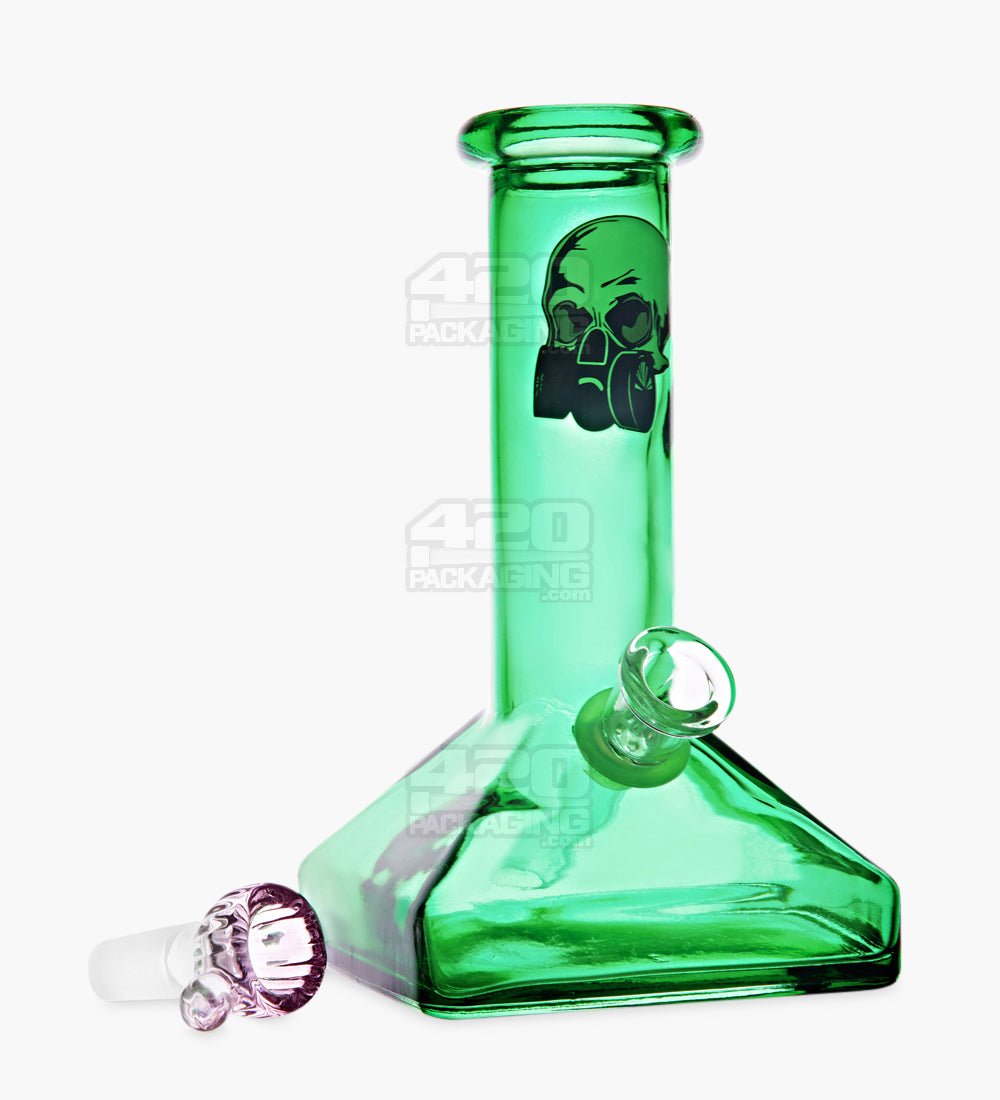 Straight Neck Decal Glass Beaker Water Pipe w/ Square Base | 7in Tall - 14mm Bowl - Assorted - 2