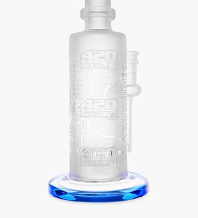 Straight Neck Sandblasted Circuitboard Glass Water Pipe w/ Showerhead Perc | 9.5in Tall - 14mm Bowl - Blue - 3