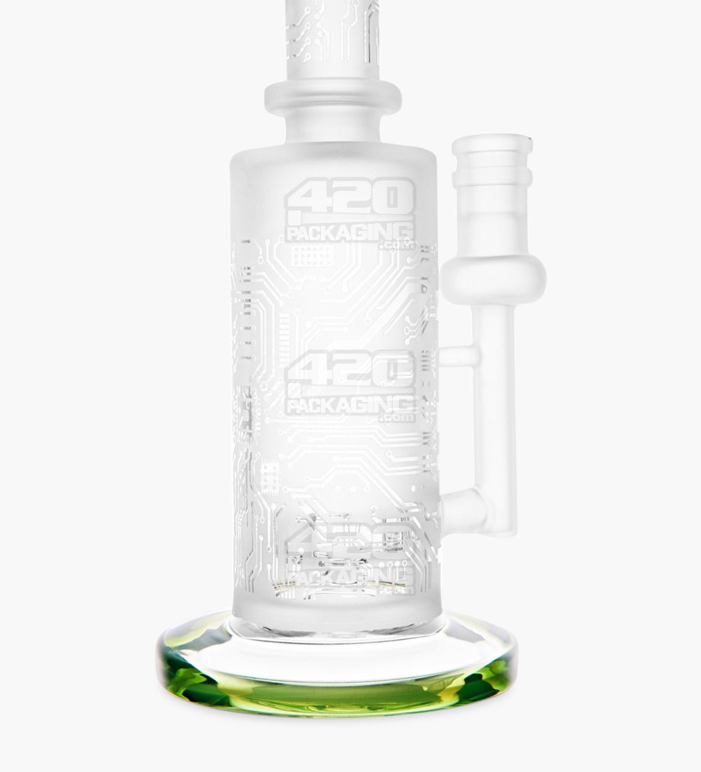 Straight Neck Sandblasted Circuitboard Glass Water Pipe w/ Showerhead Perc | 9.5in Tall - 14mm Bowl - Green - 3