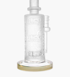 Straight Neck Sandblasted Circuitboard Glass Water Pipe w/ Showerhead Perc | 9.5in Tall - 14mm Bowl - Mint - 3