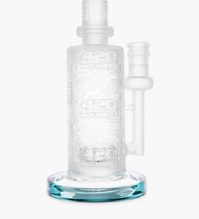 Straight Neck Sandblasted Circuitboard Glass Water Pipe w/ Showerhead Perc | 9.5in Tall - 14mm Bowl - Teal - 3