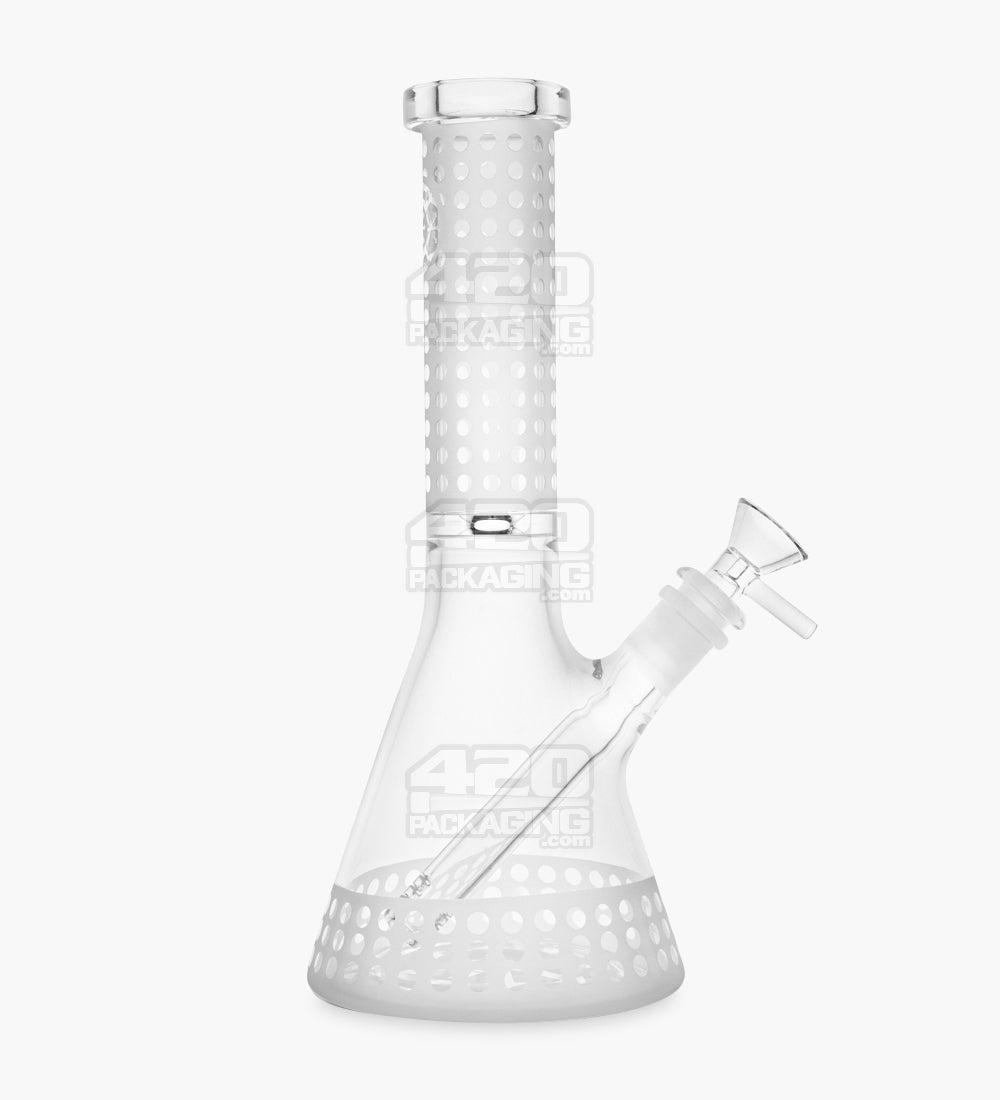 Straight Neck Glass Beaker Water Pipe w/ Sandblasted Circles Decal | 10.5in Tall - 14mm Bowl - Clear