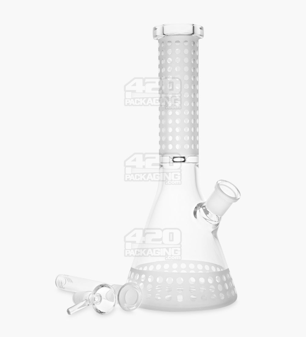 Straight Neck Glass Beaker Water Pipe w/ Sandblasted Circles Decal | 10.5in Tall - 14mm Bowl - Clear