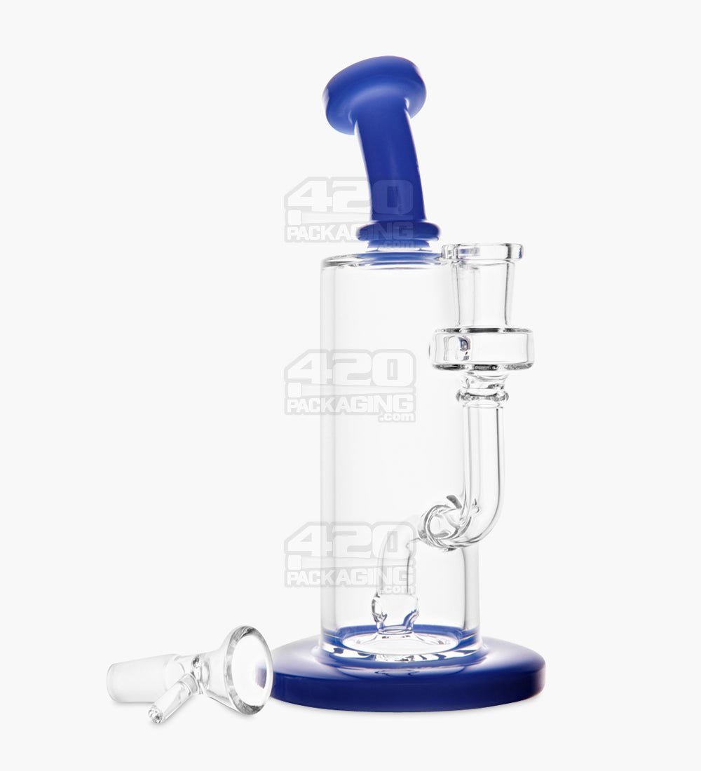 Bent Neck Two Hole Perc Glass Water Pipe w/ Thick Base | 8.5in Tall - 14mm Bowl - Blue - 2