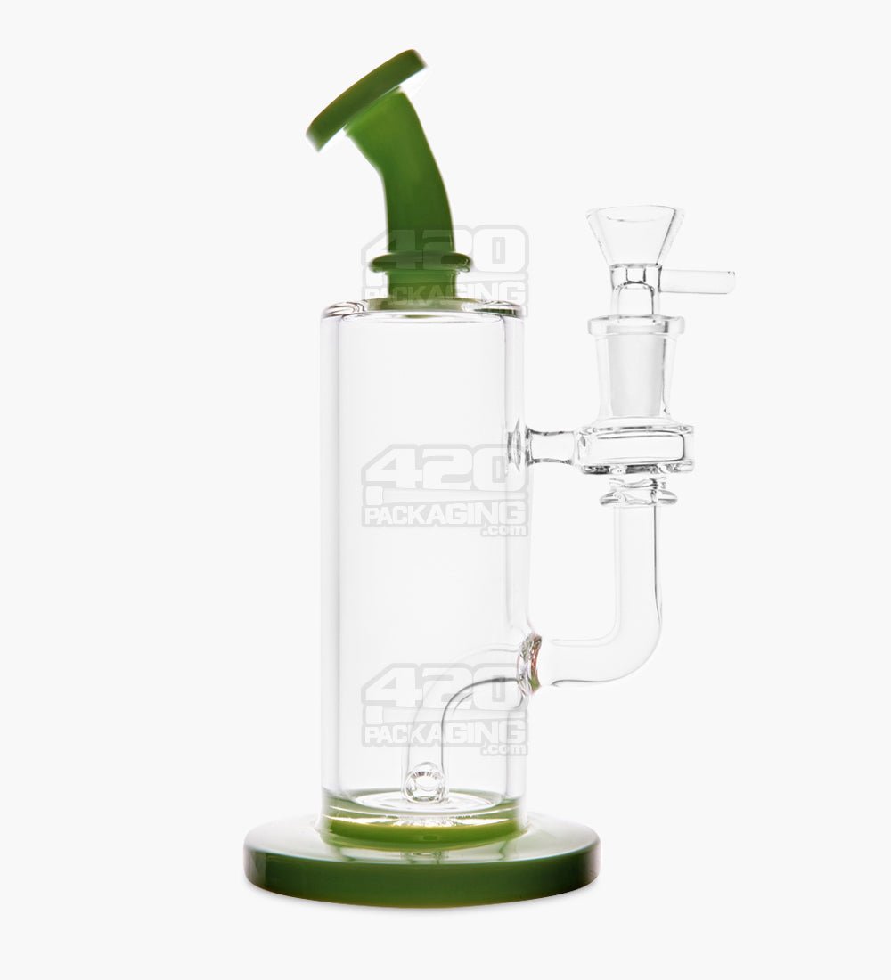 Bent Neck Two Hole Perc Glass Water Pipe w/ Thick Base | 8.5in Tall - 14mm Bowl - Green - 1