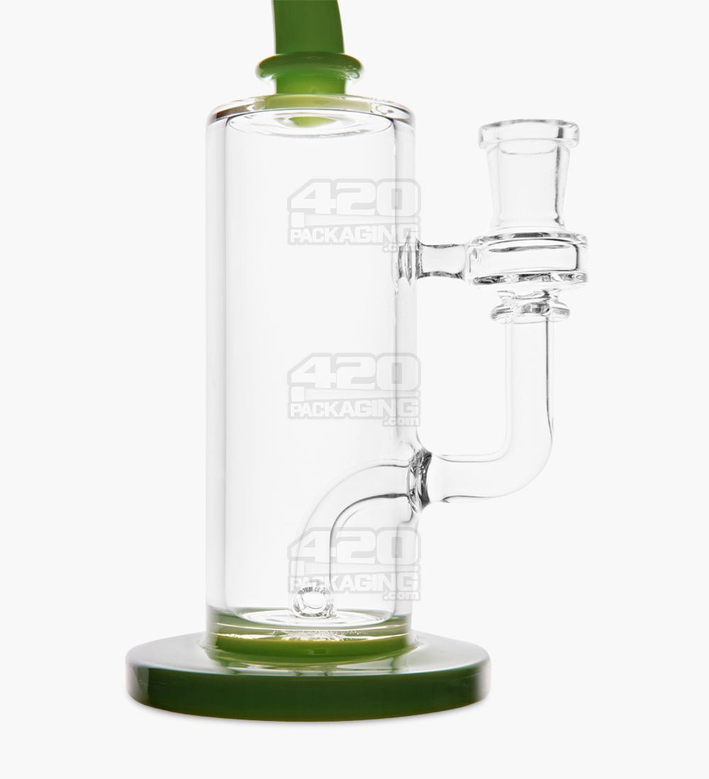 Bent Neck Two Hole Perc Glass Water Pipe w/ Thick Base | 8.5in Tall - 14mm Bowl - Green - 3