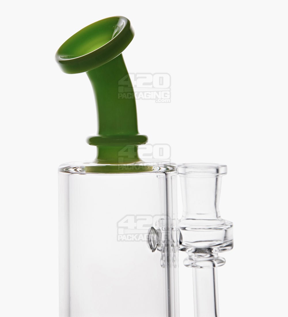 Bent Neck Two Hole Perc Glass Water Pipe w/ Thick Base | 8.5in Tall - 14mm Bowl - Green - 4