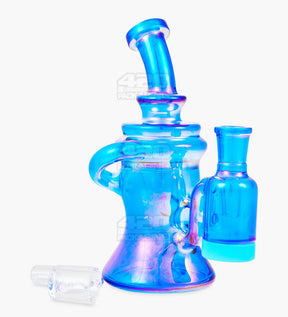 Bent Neck Iridescent Recycler Glass Dab Rig w/ Silicone Claim Catcher | 7in Tall - 14mm Banger - Blue - 2