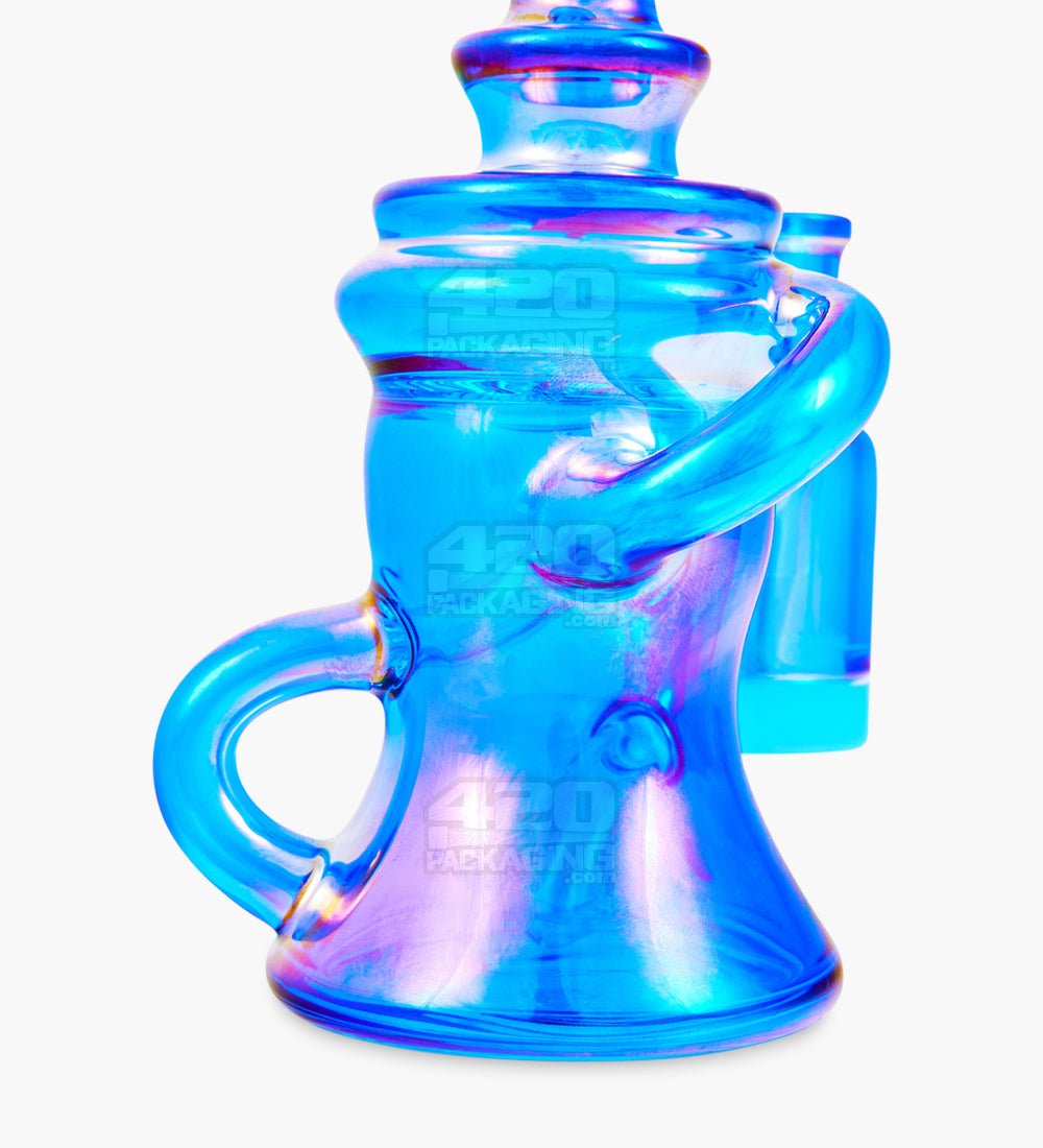 Bent Neck Iridescent Recycler Glass Dab Rig w/ Silicone Claim Catcher | 7in Tall - 14mm Banger - Blue - 5