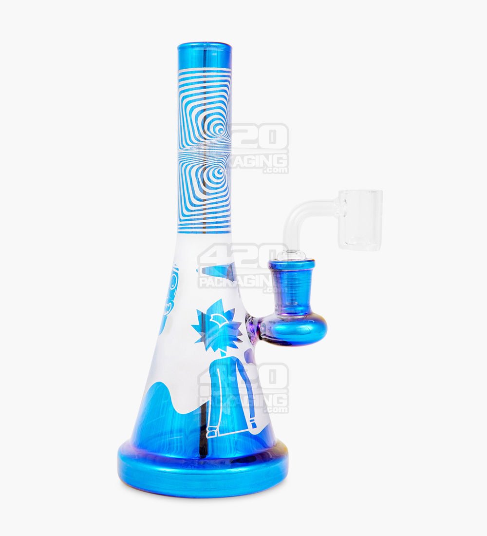 R&M Straight Neck Sandblasted Glass Beaker Dab Rig | 7.5in Tall - 14mm Banger - Blue - 1