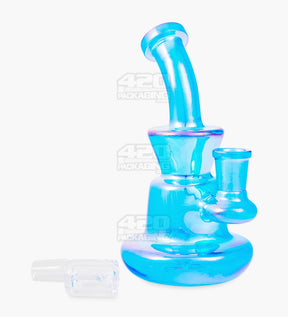 Bent Neck Iridescent Glass Dab Rig w/ Wide Base | 6in Tall - 14mm Banger - Blue - 2