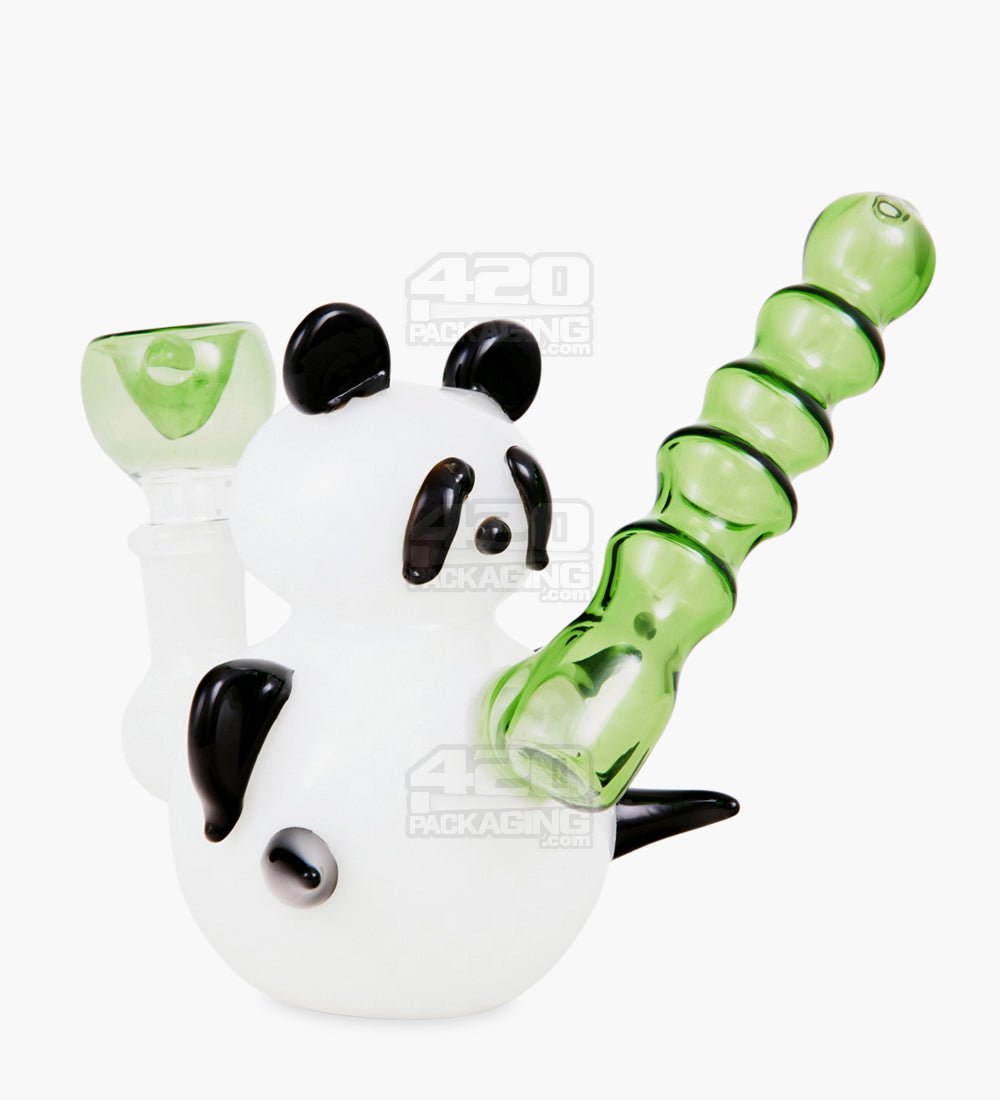 Heady Sidecar Bamboo Neck Painted Glass Panda Water Pipe | 4in Tall - 14mm Bowl - White - 2