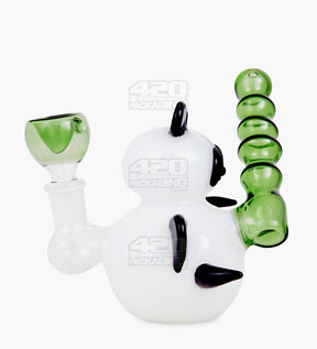 Heady Sidecar Bamboo Neck Painted Glass Panda Water Pipe | 4in Tall - 14mm Bowl - White - 3