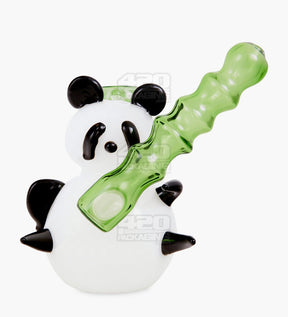 Heady Sidecar Bamboo Neck Painted Glass Panda Water Pipe | 4in Tall - 14mm Bowl - White - 1