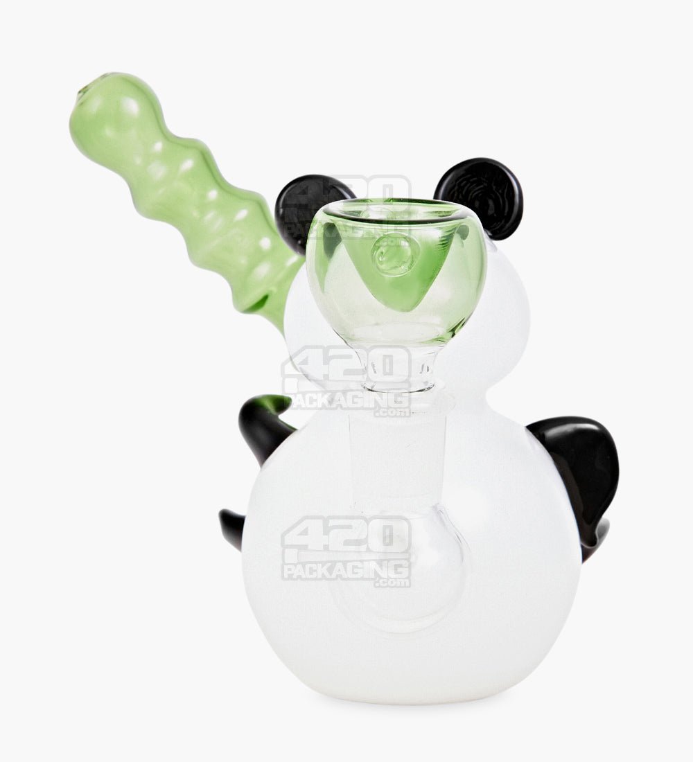 Heady Sidecar Bamboo Neck Painted Glass Panda Water Pipe | 4in Tall - 14mm Bowl - White - 4