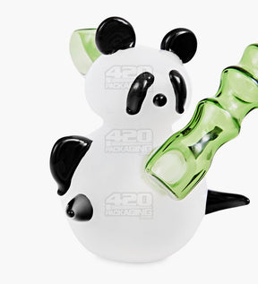 Heady Sidecar Bamboo Neck Painted Glass Panda Water Pipe | 4in Tall - 14mm Bowl - White - 5