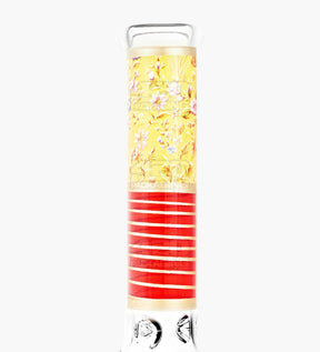 Floral Print Straight Neck Glass Beaker Water Pipe w/ Ice Catcher | 10.5in Tall - 14mm Bowl - Yellow - 3