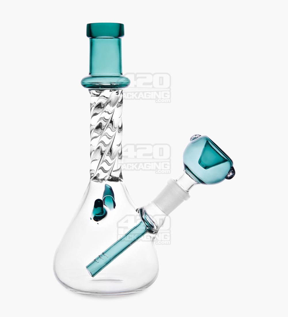 Spiral Neck Glass Beaker Water Pipe w/ Horns | 7in Tall - 14mm Bowl - Teal - 1