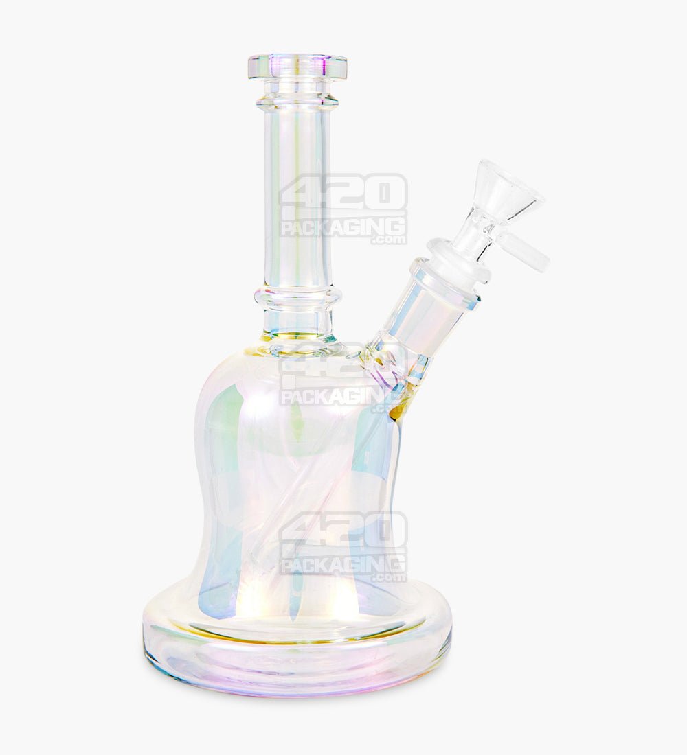 USA Glass Straight Neck Iridescent Fumed Glass Bell Water Pipe | 8in Tall - 14mm Bowl - Blue - 1