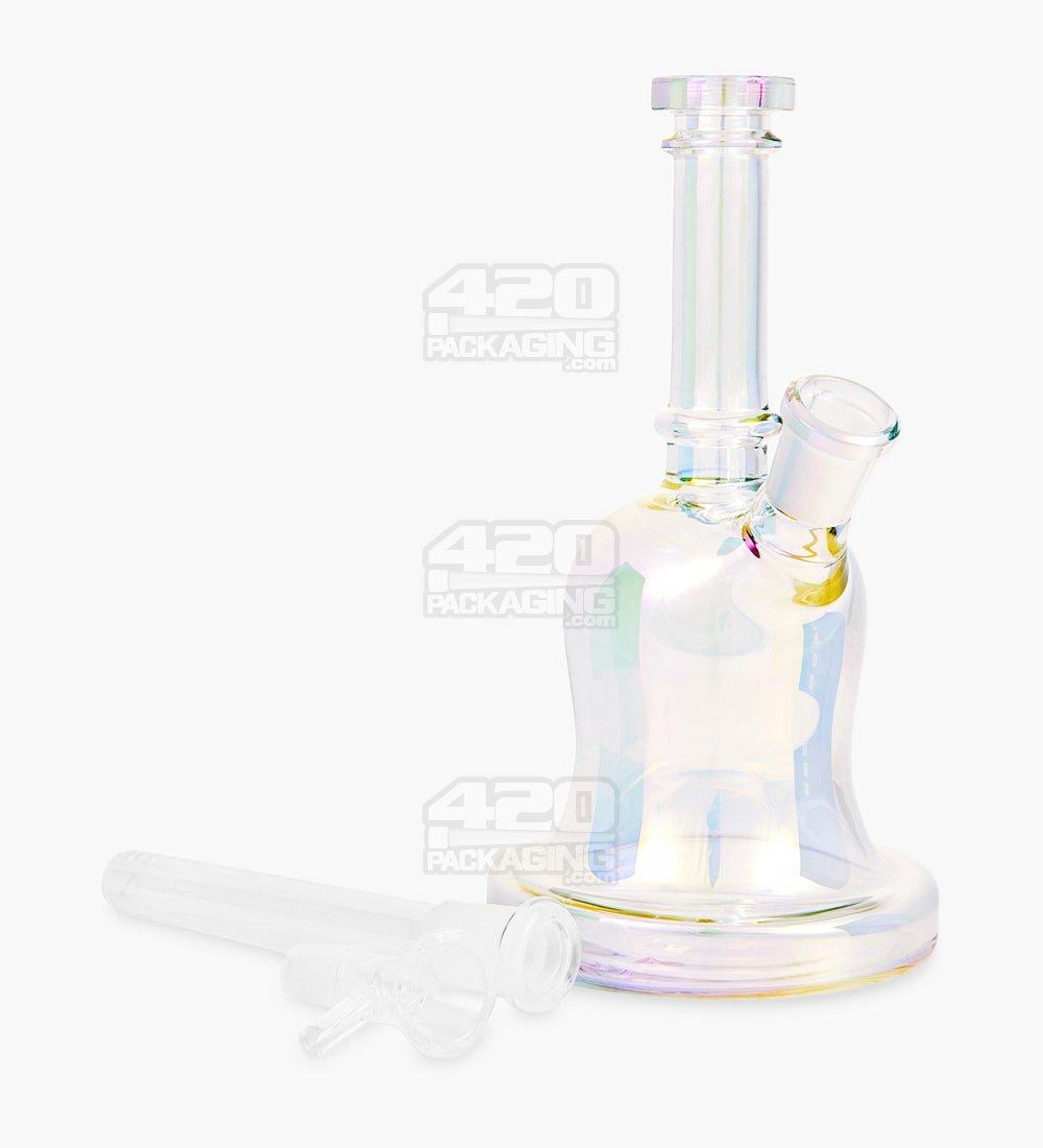 USA Glass Straight Neck Iridescent Fumed Glass Bell Water Pipe | 8in Tall - 14mm Bowl - Blue - 2
