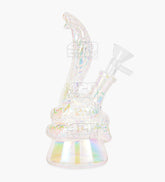 USA Glass Iridescent Coiled Cobra Glass Water Pipe | 6.5in Tall - 14mm Bowl - Rainbow - 1