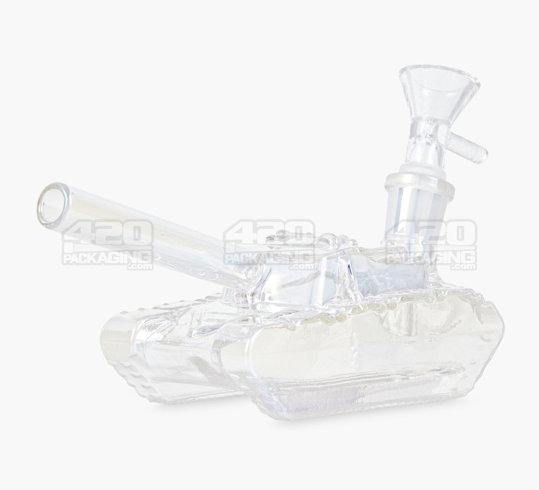 USA Glass Iridescent Military Tank Glass Water Pipe | 6in Long - 14mm Bowl - Clear - 3