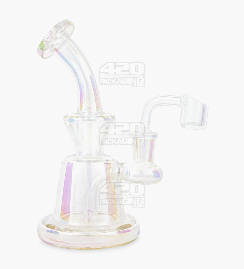 Bent Neck Iridescent Glass Dab Rig | 6in Tall - 14mm Banger - Clear - 1