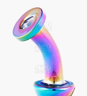 Bent Neck Iridescent Glass Beaker Dab Rig | 6in Tall - 14mm Banger - Rainbow - 4