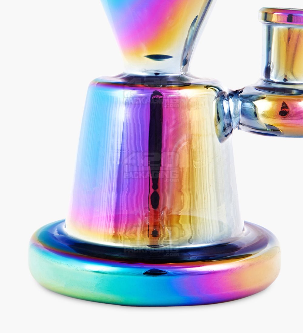 Bent Neck Iridescent Glass Beaker Dab Rig | 6in Tall - 14mm Banger - Rainbow - 3