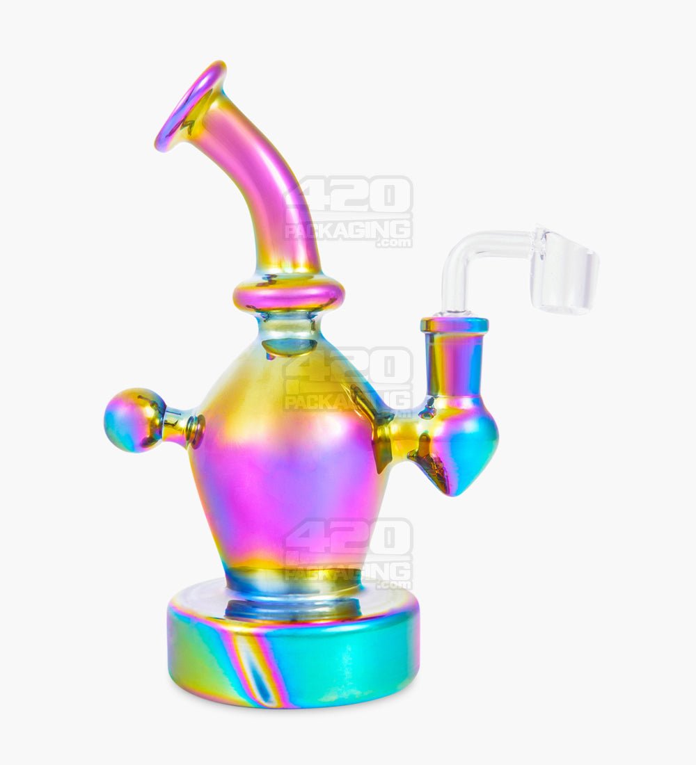 USA Glass Bent Neck Iridescent Glass Dab Rig w/ Thick Base | 7in Tall - 14mm Banger - Iridescent - 1