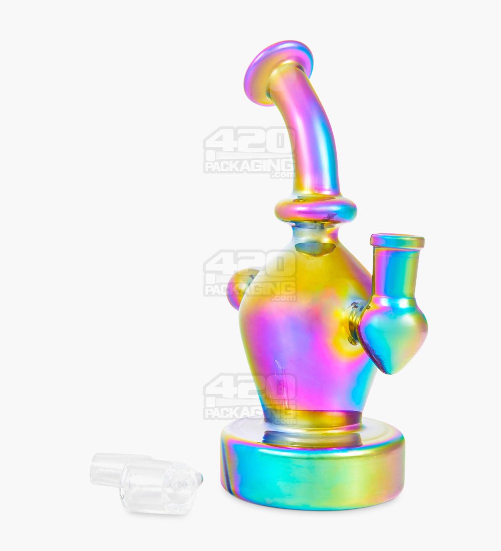 USA Glass Bent Neck Iridescent Glass Dab Rig w/ Thick Base | 7in Tall - 14mm Banger - Iridescent - 2