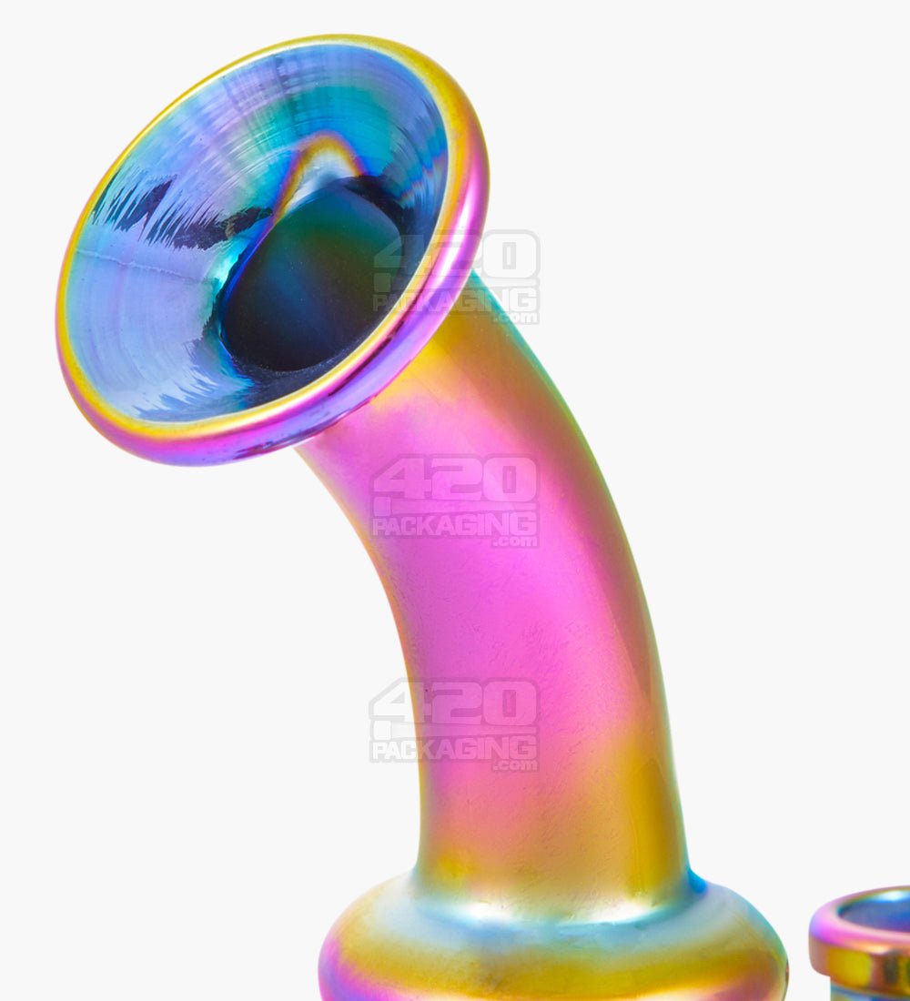 USA Glass Bent Neck Iridescent Glass Dab Rig w/ Thick Base | 7in Tall - 14mm Banger - Iridescent - 4