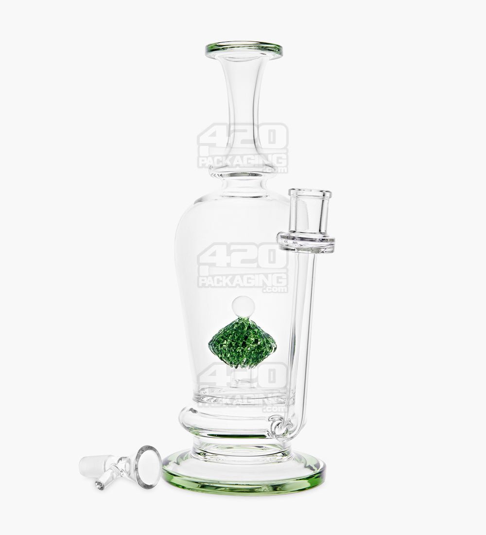Lattice Perc Glass Water Pipe w/ Thick Base | 10.5in Tall - 14mm Bowl - Green - 2