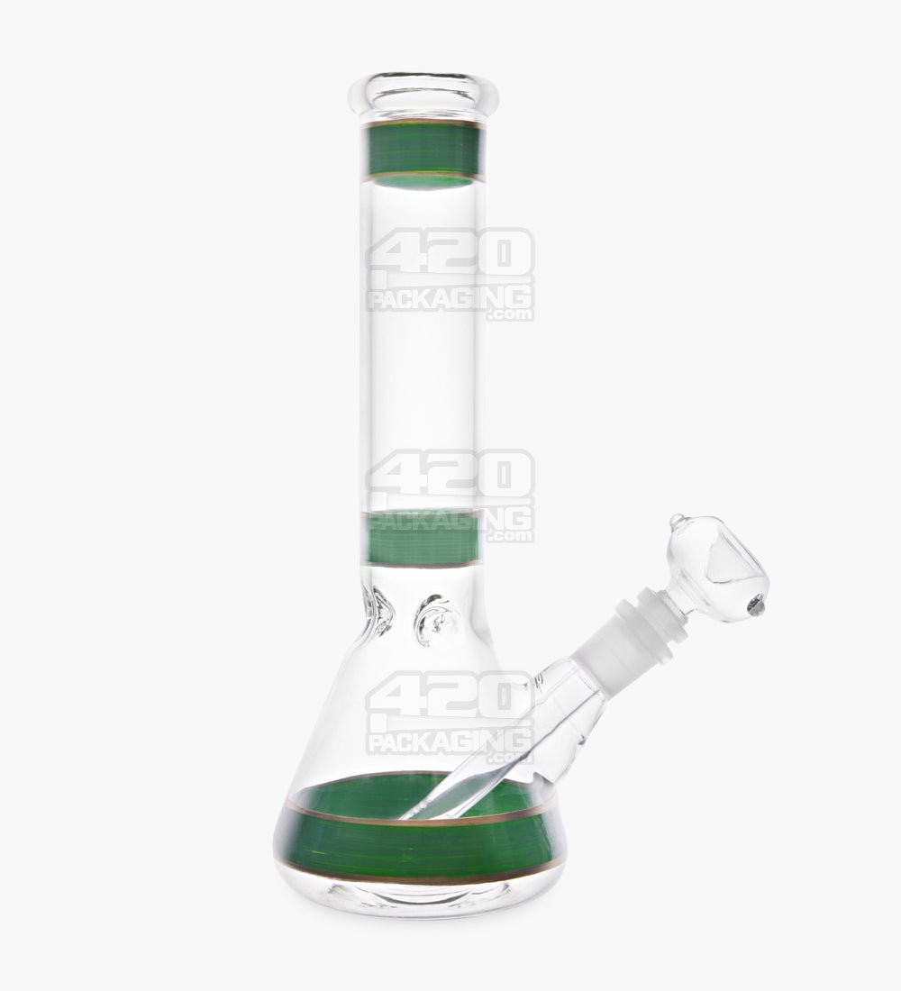 Straight Neck Glass Beaker Water Pipe w/ Painted Stripes | 10.5in Tall - 14mm Bowl - Green - 1