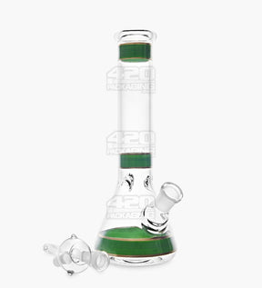 Straight Neck Glass Beaker Water Pipe w/ Painted Stripes | 10.5in Tall - 14mm Bowl - Green - 2