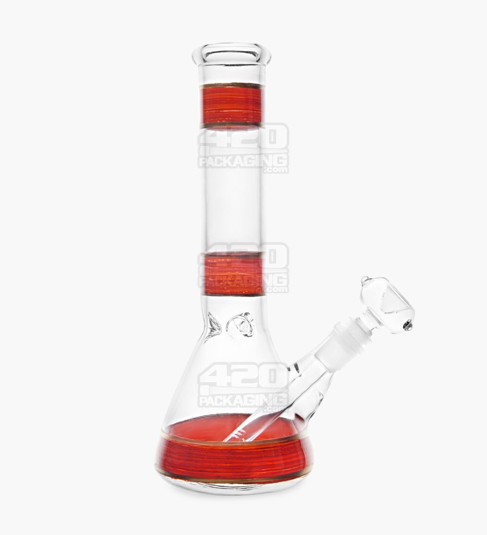 Straight Neck Glass Beaker Water Pipe w/ Painted Stripes | 10.5in Tall - 14mm Bowl - Red - 1