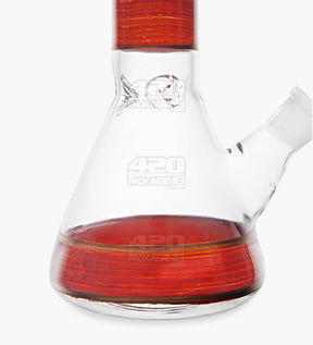 Straight Neck Glass Beaker Water Pipe w/ Painted Stripes | 10.5in Tall - 14mm Bowl - Red - 3