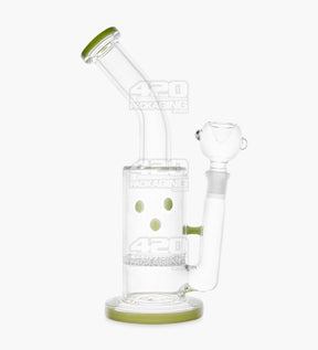Bent Neck Glass Beaker Water Pipe w/ Honeycomb Perc | 9in Tall - 14mm Bowl - Green - 1