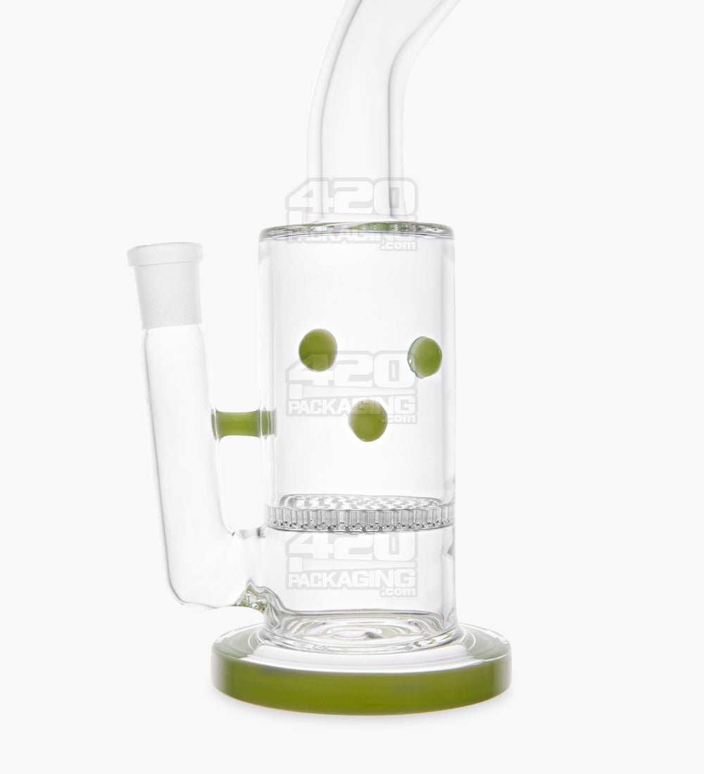 Bent Neck Glass Beaker Water Pipe w/ Honeycomb Perc | 9in Tall - 14mm Bowl - Green - 3
