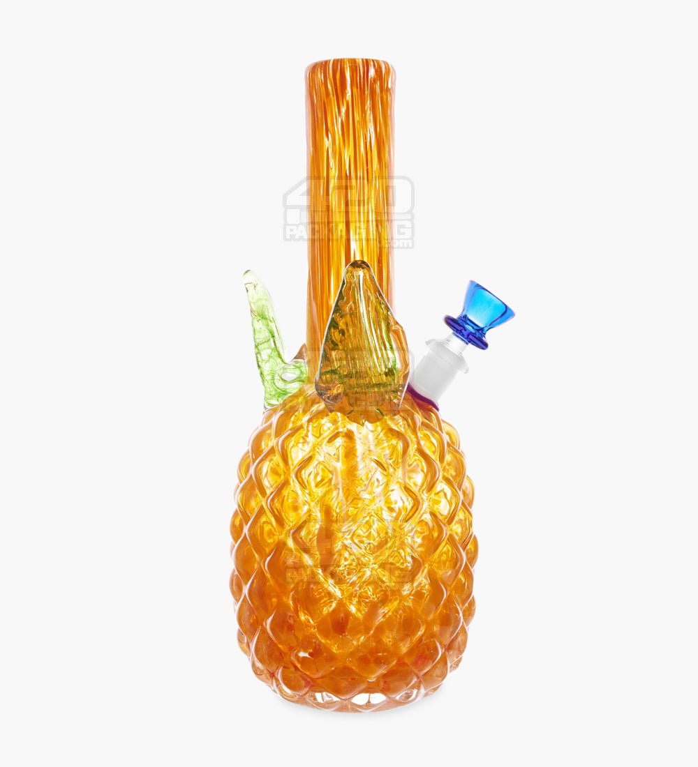 Straight Neck Glass Pineapple Water Pipe | 12in Tall - 14mm Bowl - Orange - 1