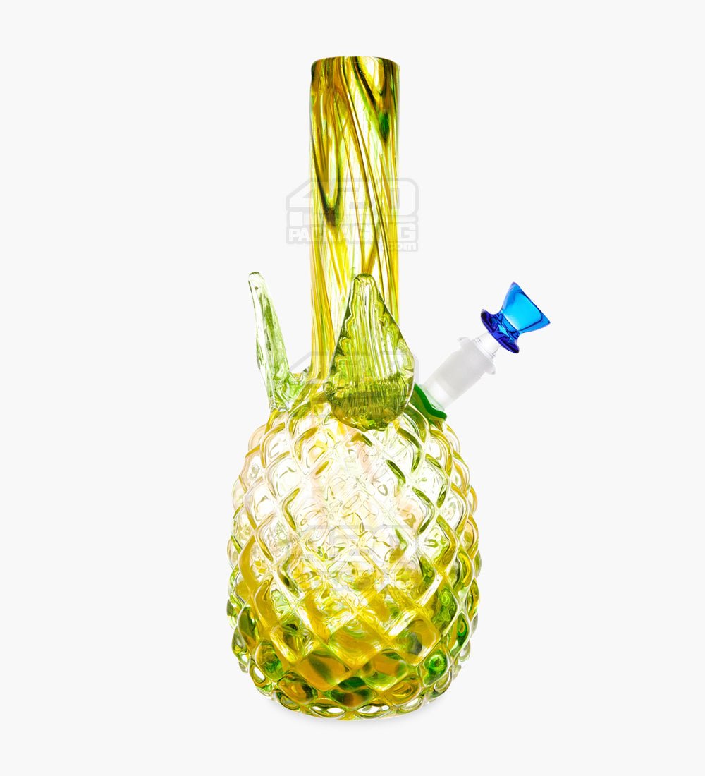 Straight Neck Glass Pineapple Water Pipe | 12in Tall - 14mm Bowl - Yellow - 1