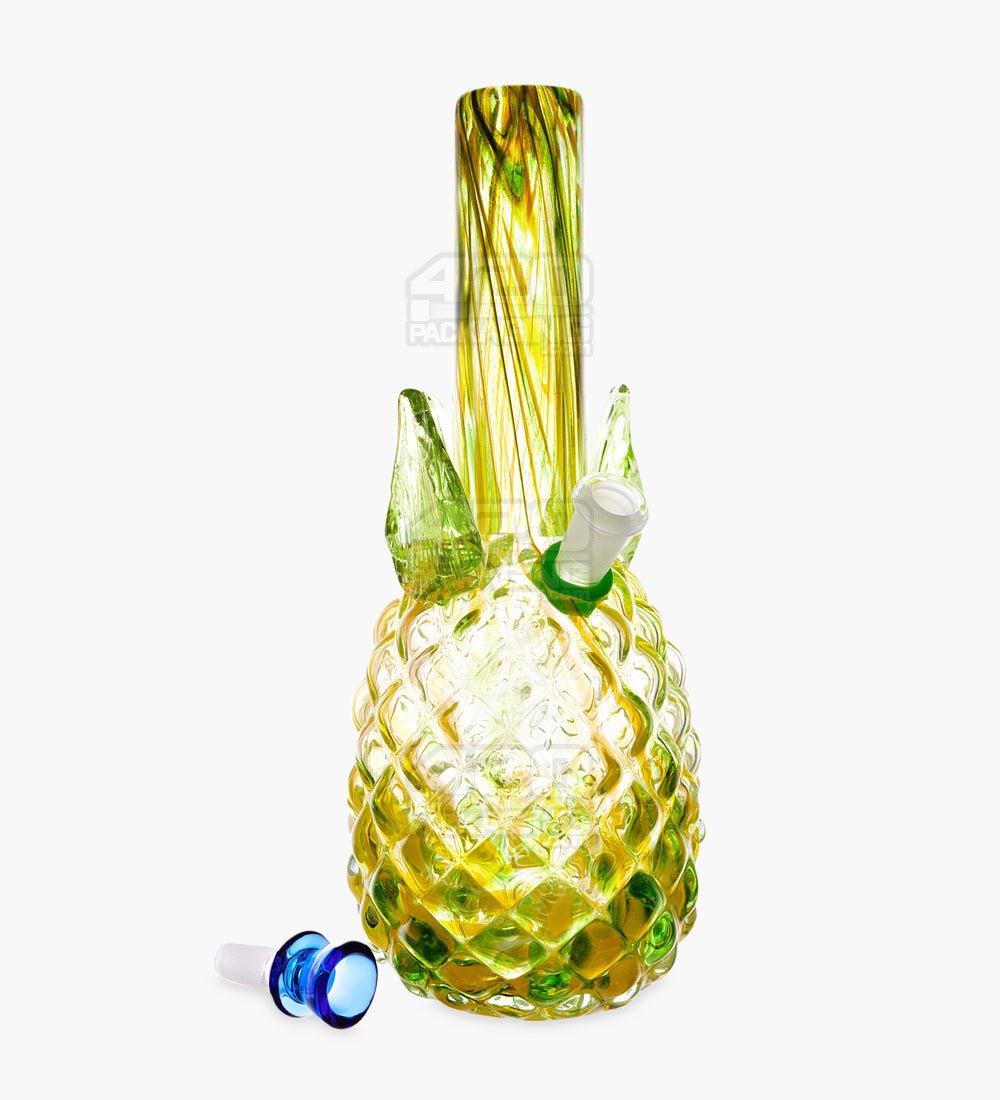 Straight Neck Glass Pineapple Water Pipe | 12in Tall - 14mm Bowl - Yellow - 2