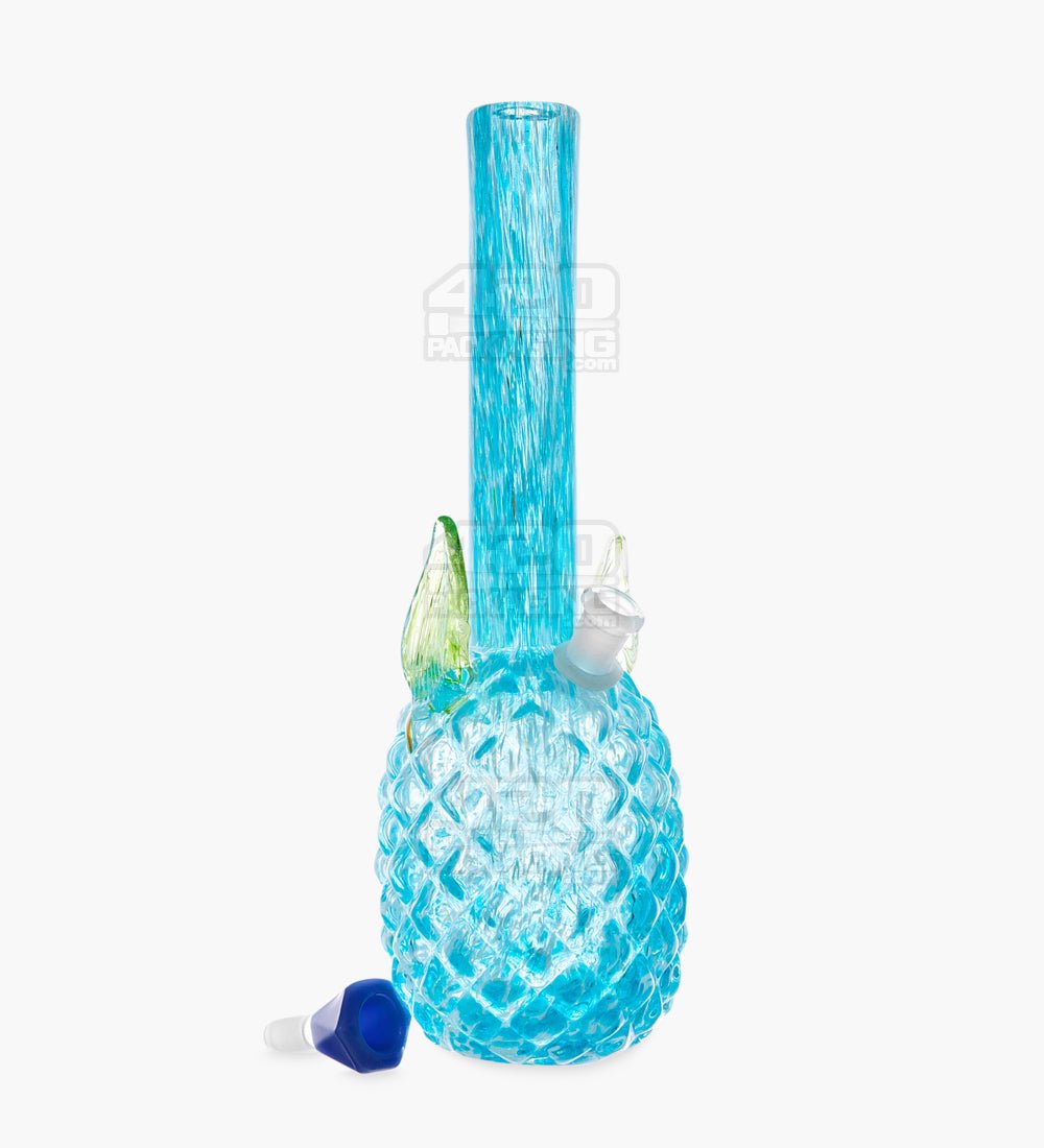 Straight Neck Glass Pineapple Water Pipe | 14in Tall - 14mm Bowl - Blue - 2