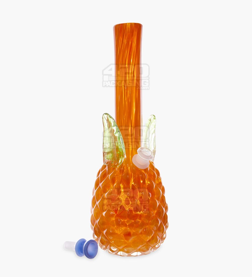 Straight Neck Glass Pineapple Water Pipe | 14in Tall - 14mm Bowl - Orange - 2