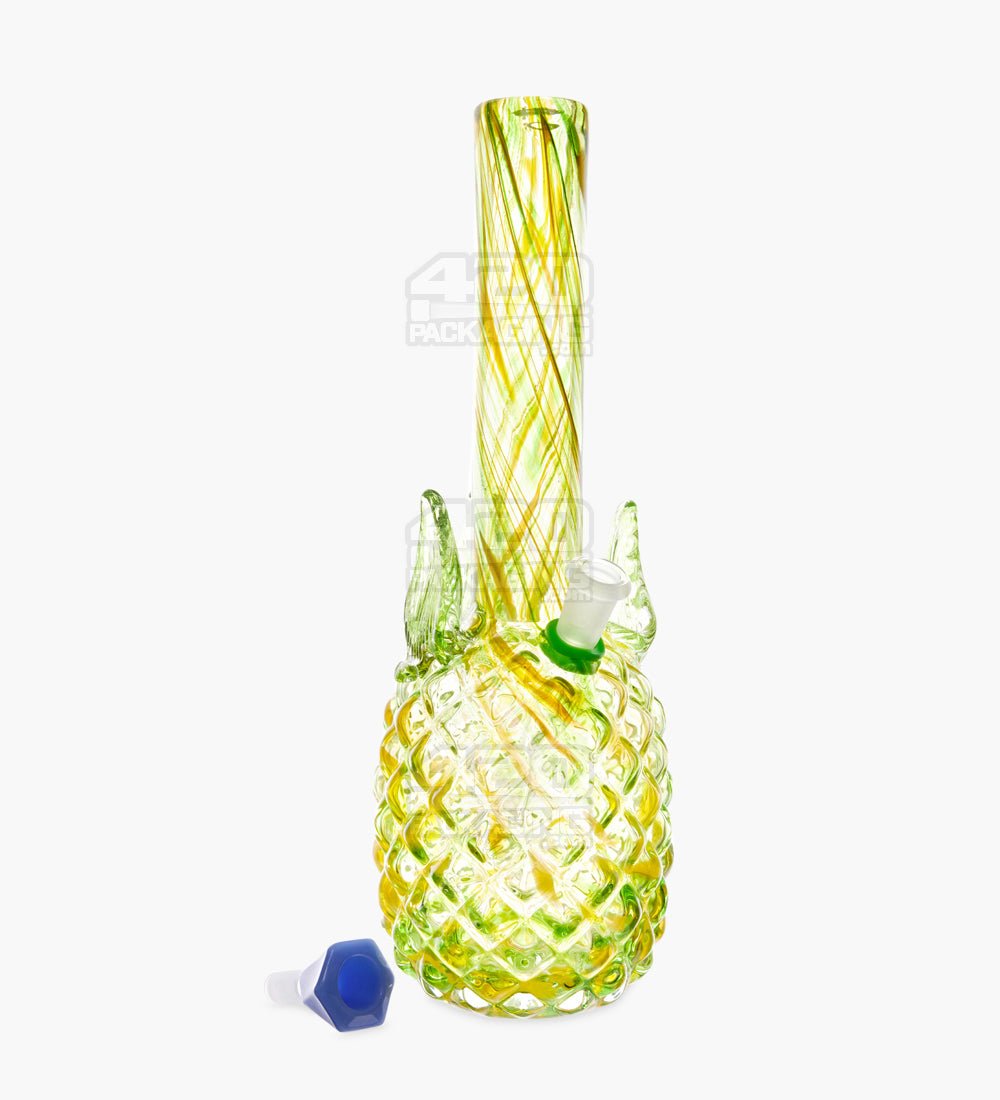 Straight Neck Glass Pineapple Water Pipe | 14in Tall - 14mm Bowl - Yellow - 2