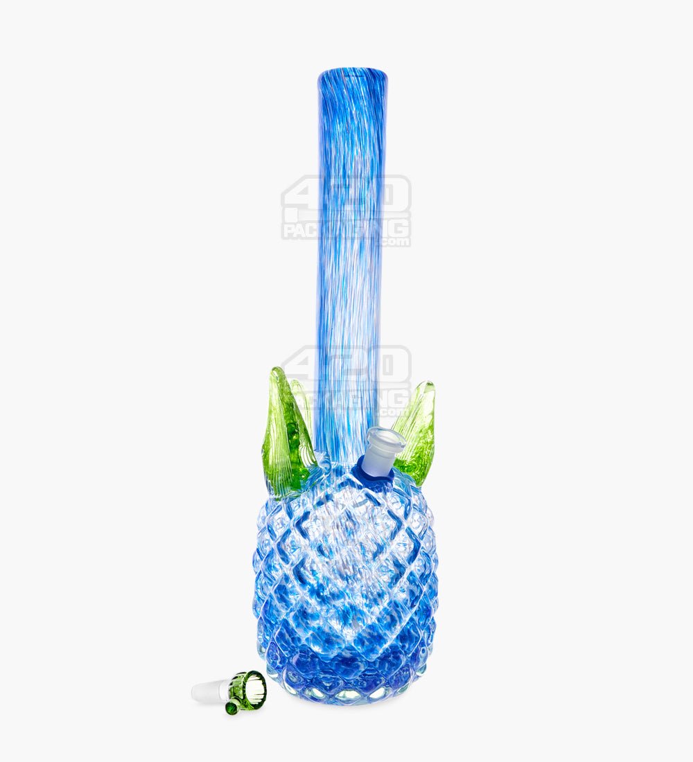 Straight Neck Glass Pineapple Water Pipe | 16in Tall - 14mm Bowl - Blue - 2