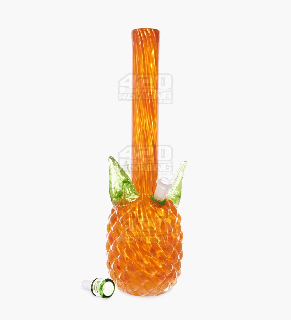 Straight Neck Glass Pineapple Water Pipe | 16in Tall - 14mm Bowl - Orange - 2